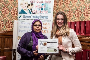 Rachel Fanshawe receives her certificate from Baroness Uddin