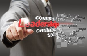 business man hand touch virtual 3d leadership skill